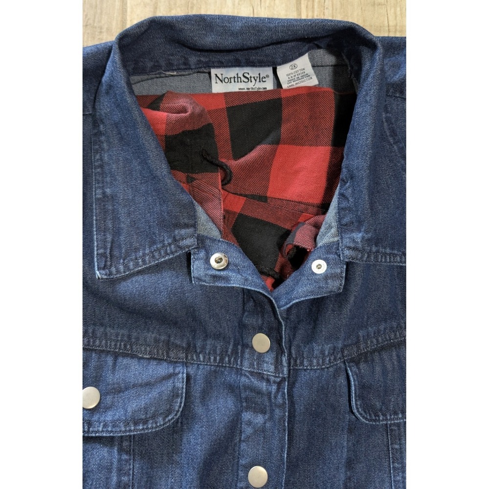 Northstyle Flannel Lined Denim Snap Front Jacket Hood Zip Pockets Womens 2X - Picture 6 of 10